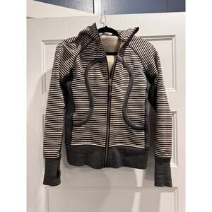 LULULEMON SCUBA WOMEN HEAVY COTTON HOODED JACKET SZ 6 Cream And Gray Fabric